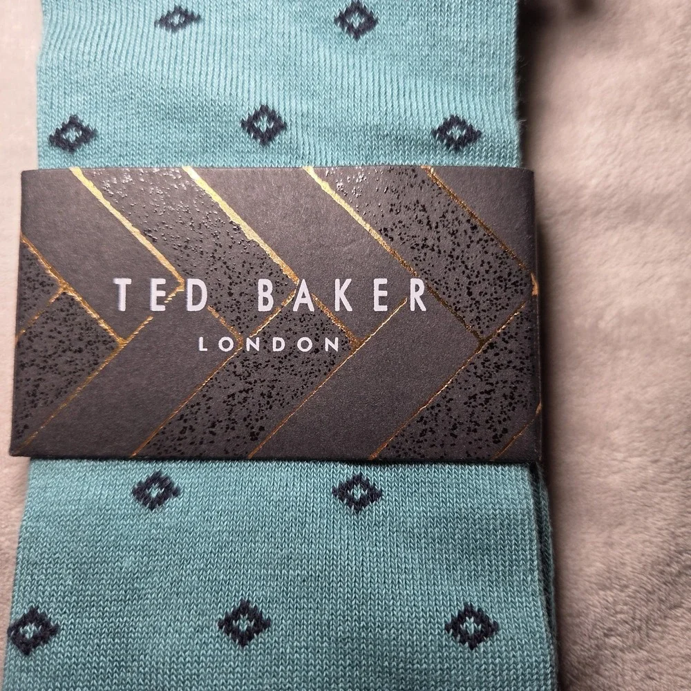 Ted Baker London Men's Teal Pin Dot Pattern Dress Socks Cotton Blend New
